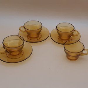 4 Amber Glass Mugs -Vitrosax by Bormioli Rocco Made in Italy